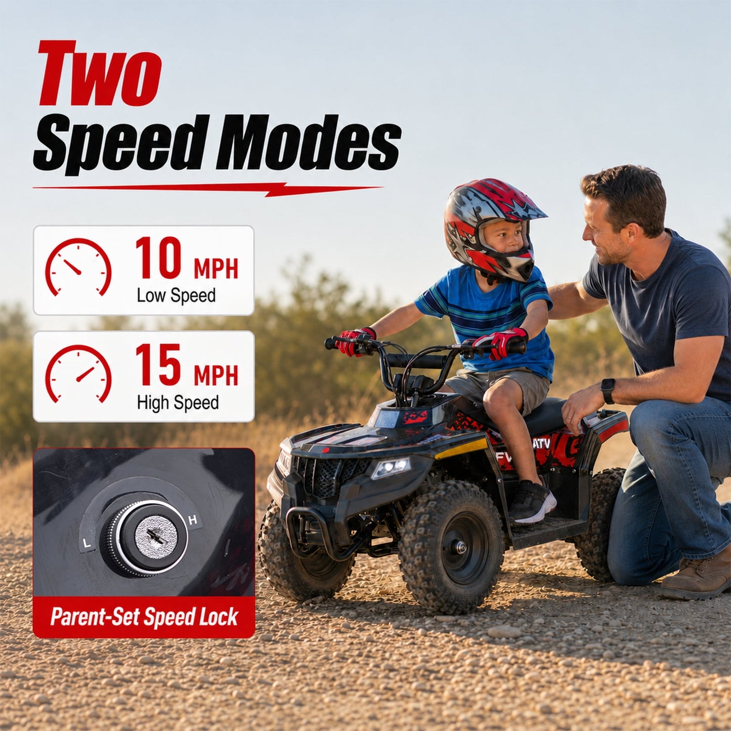 36V Electric Four Wheeler,IVFJFV 500W Four Wheel with Disc Brake Off-Road Ride On Vehicle, Dual Speed Lock &Dual Speed 10mph Low /15mph High All Terrain Ride On Vehicle for Teen Riders,RED