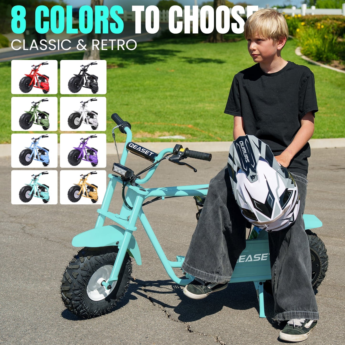 QEASET Mini Dirt Bike – 30 km/h 4-Stroke Off-Road Motorcycle for Teens & Adults,Teal