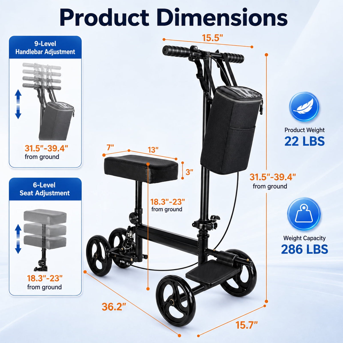 Ostrina Steerable Knee Scooter,Knee Walker Scooter for Adults with 8" Front Wheels,Foldable Knee Scooter for Foot Surgery Crutches Alternative,Purple