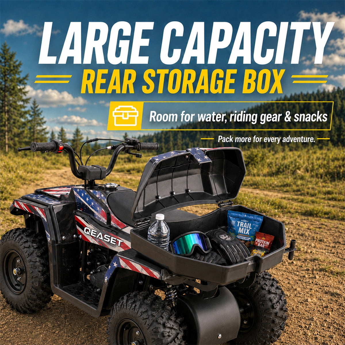 39cc Teen Gas ATV, Gas Powered 4 Wheeler for Teens 13+, 4-Stroke Beginner ATV, Up to 15 MPH, Adjustable Speed, Safety Switches, Front & Rear Brakes Flag