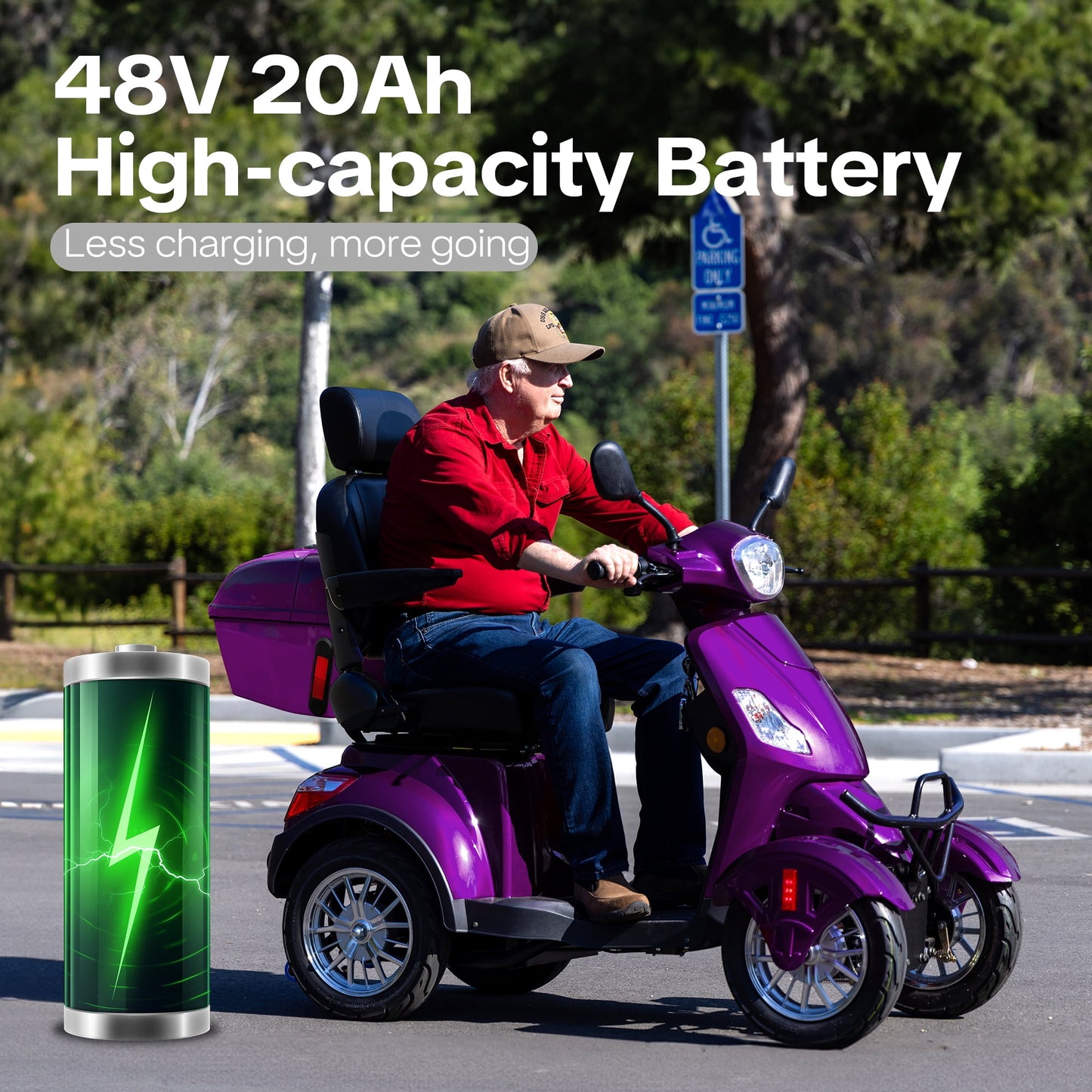 Upgrade Heavy Duty 4 Wheel Mobility Scooters for Seniors & Adults 500lbs Capacity,Arshin 800W All Terrain Fast Mobility Scooter for Travel,Electric Powered Chair,25 Miles Rang,Remote Key(Purple)