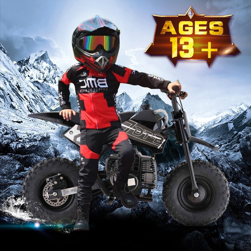 Aoemoe Mini Kid Dirt Bike, 49 CC 2-Stroke Gas Bike with Off-Rode Tire, Suspensions, Disc Brakes, Max Load 160Lbs, Up to 20Mph, EPA Approved