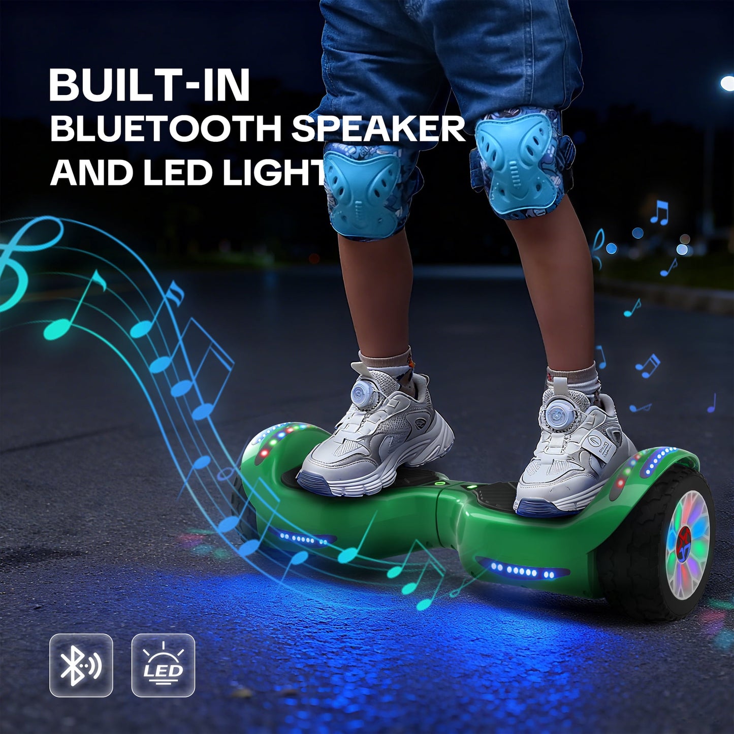 MOSTA All Terrain Self-Balance Scoote ,Electric Scooter Board for Kids & Adults with Bluetooth and Led Lights,6.5 inch,165 lbs capacity Perfect Gift