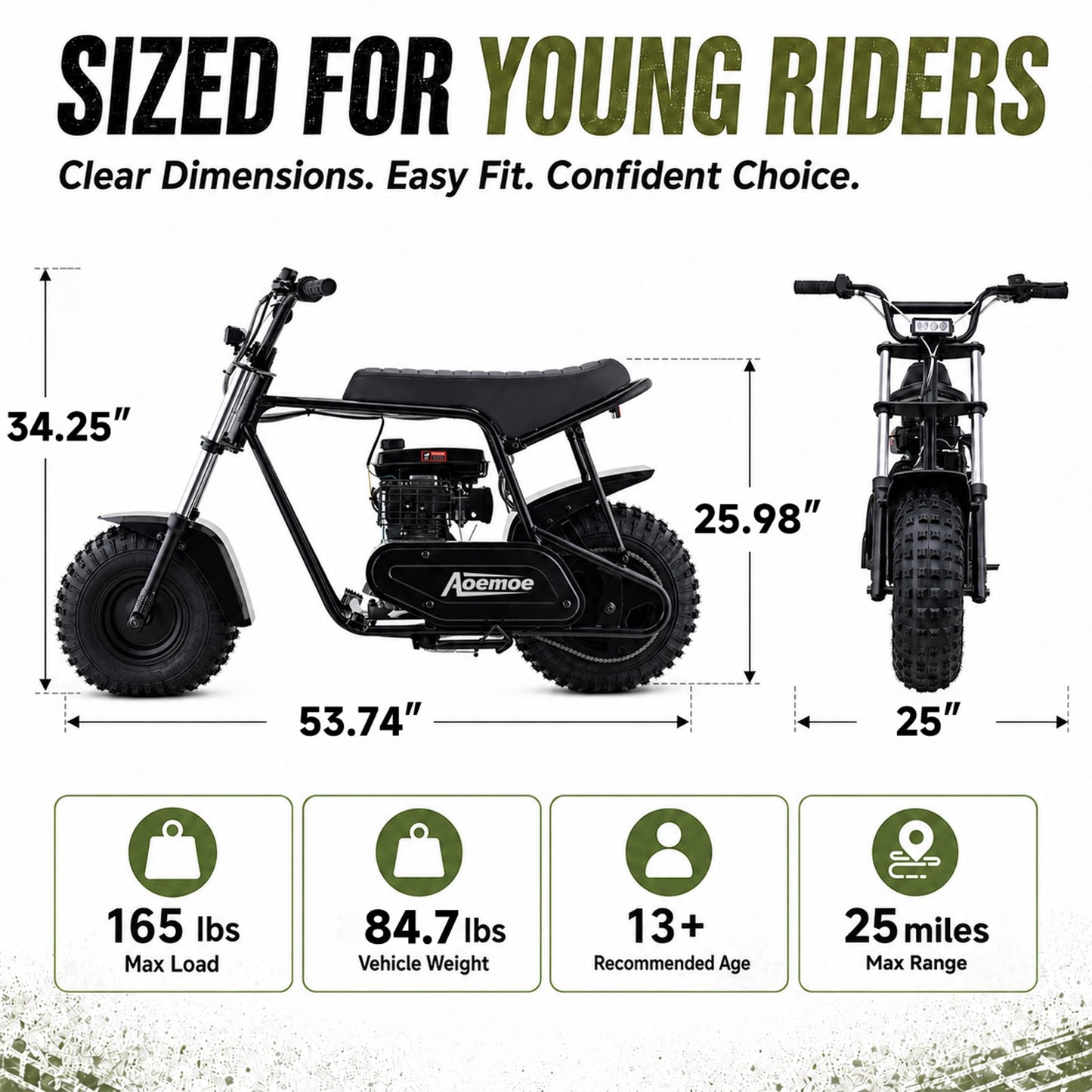 Aoemoe 105CC Dirt Bike, 30 MPH High-Speed Off-Road Motorcycle, Black