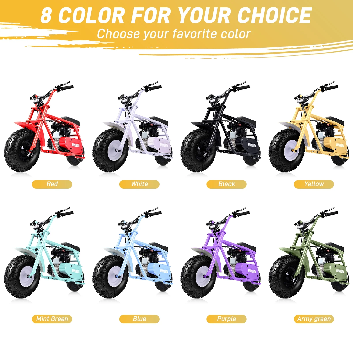 Aoemoe 99CC MB001 Gasoline Mini Dirt Bike,4-Stroke 18MPH Off Road Motorcycle, Weight Support Up to 165 LBS - Yellow