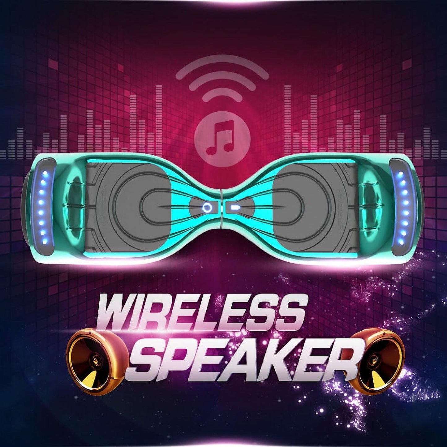Hoverstar Flash Wheel Certified Hover board 6.5 In. Bluetooth Speaker with LED Light Self Balancing Wheel Electric Scooter , Chrome Turquoise