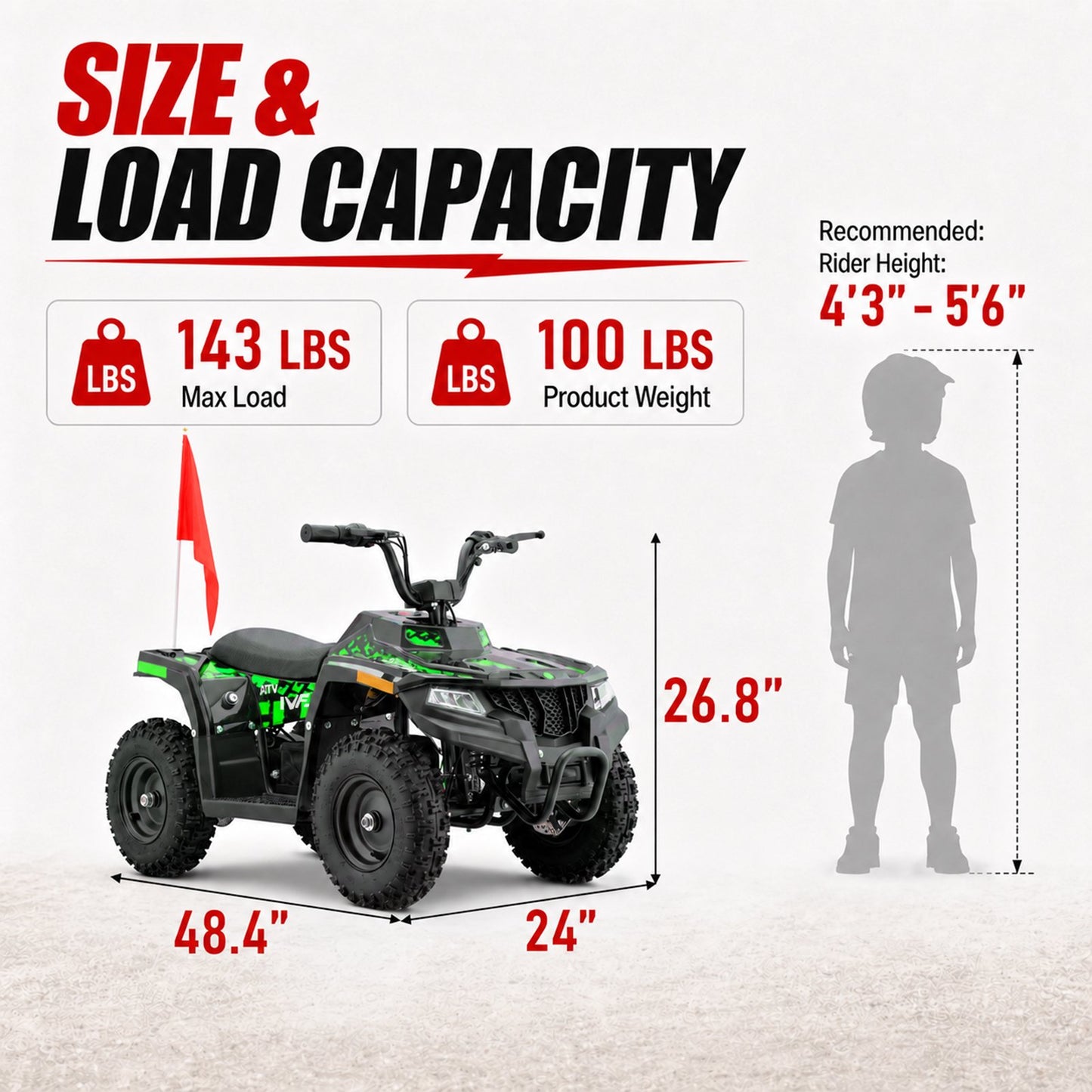 36V Electric Four Wheeler,IVFJFV 500W Four Wheel with Disc Brake Off-Road Ride On Vehicle, Dual Speed Lock &Dual Speed 10mph Low /15mph High All Terrain Ride On Vehicle for Teen Riders,GREEN