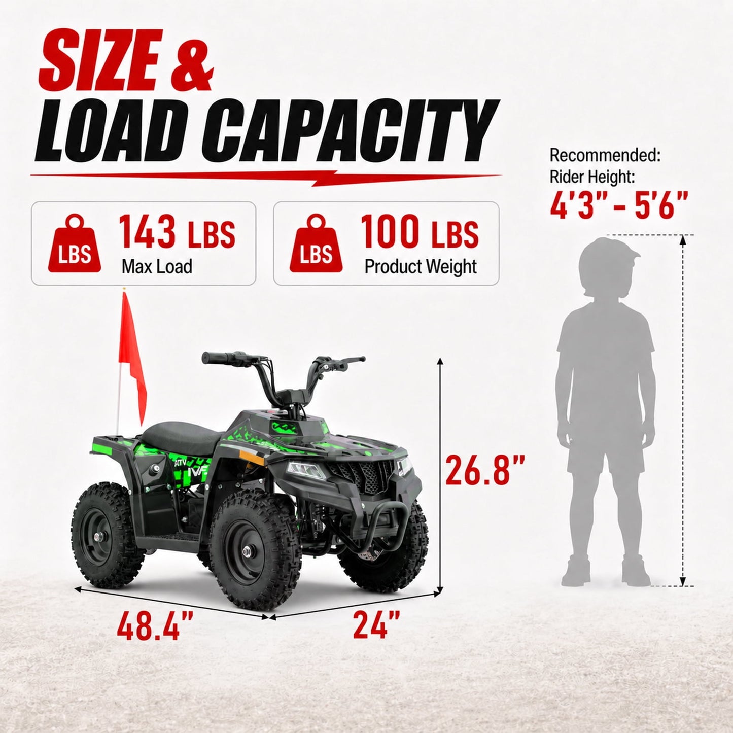 36V Electric Four Wheeler,IVFJFV 500W Four Wheel with Disc Brake Off-Road Ride On Vehicle, Dual Speed Lock &Dual Speed 10mph Low /15mph High All Terrain Ride On Vehicle for Teen Riders,GREEN
