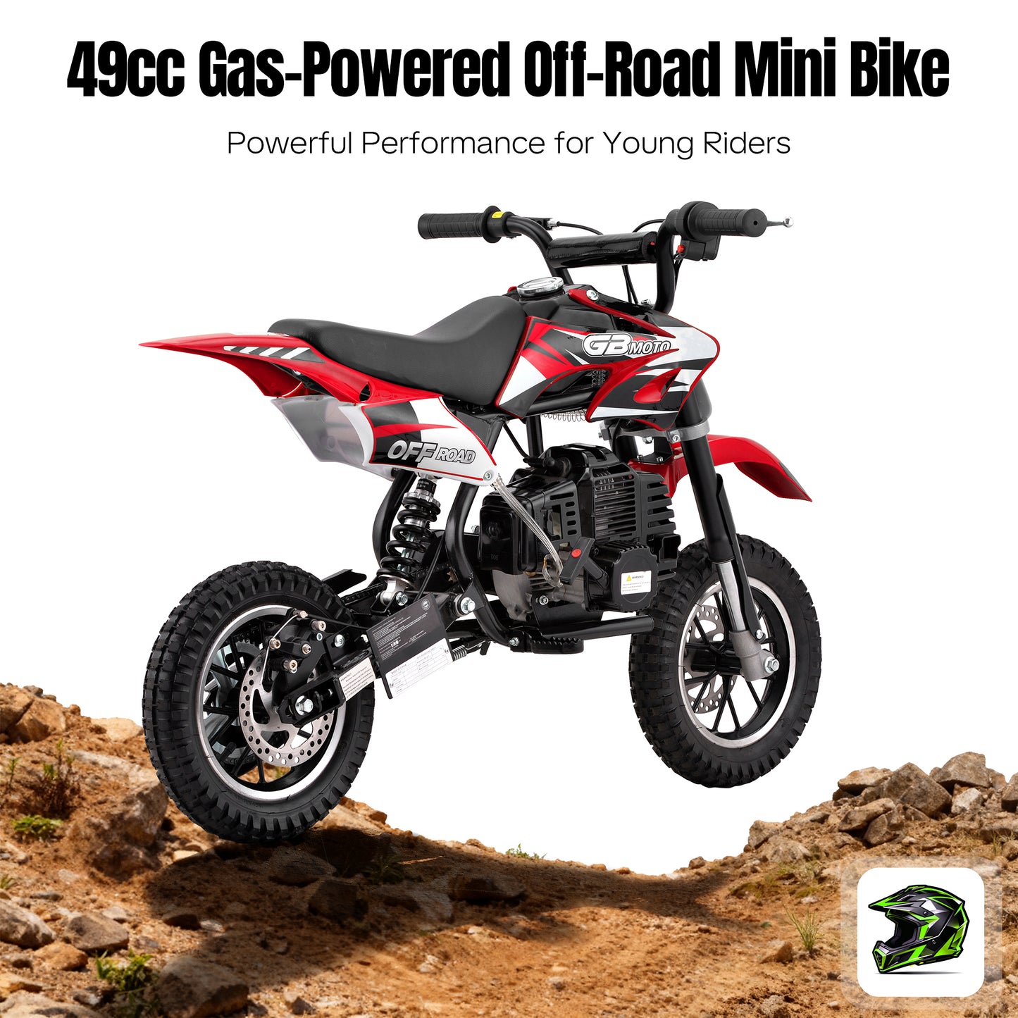 QEASET 49CC Dirt Bike, Gas Powered Mini Bike, Red