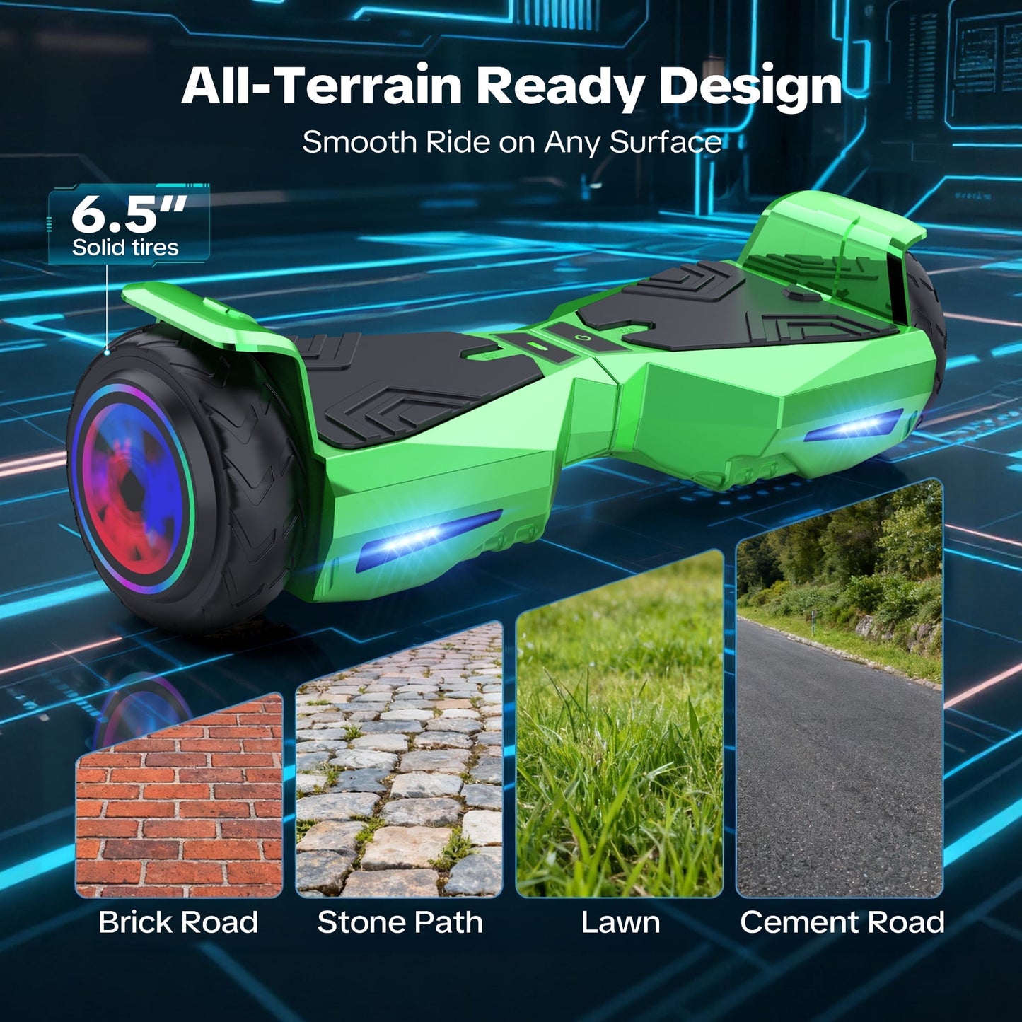 MOSTA All Terrain Self-Balance Scoote ,Electric Scooter Board for Kids & Adults with Bluetooth and Led Lights,6.5 inch,165 lbs capacity Perfect Gift