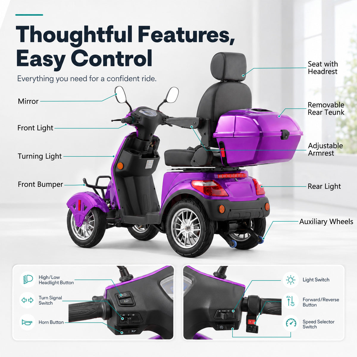 LiltJan Electric Mobility Scooter for Adults Seniors, Heavy Duty 4 Wheel All Terrain Scooter with 800W Brushless Motor, 500 lbs Capacity, 31 Miles Range, 15 MPH Adjustable Speed, Full Suspension