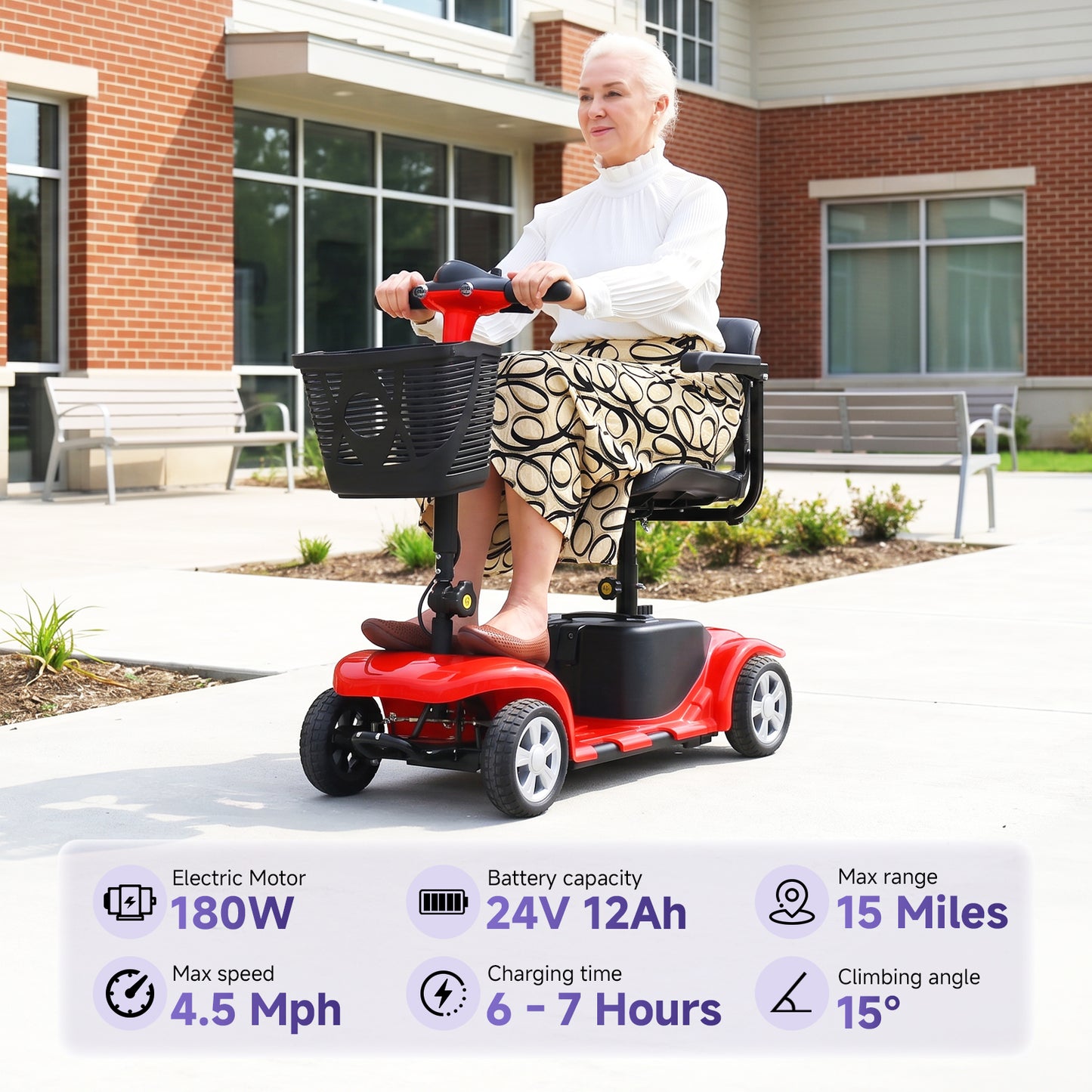 LiltJan Foldable Mobility Scooter for Adults Elderly– Mobility Scooter for Seniors 4-Wheel Portable Motorized Scooter with 300 lbs Capacity with 15 Miles Range