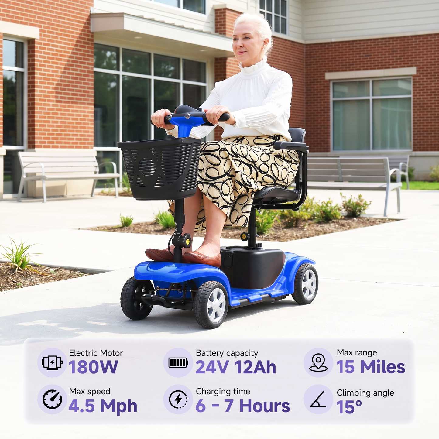 LiltJan Foldable Mobility Scooter for Adults Elderly– Mobility Scooter for Seniors 4-Wheel Portable Motorized Scooter with 300 lbs Capacity with 15 Miles Range