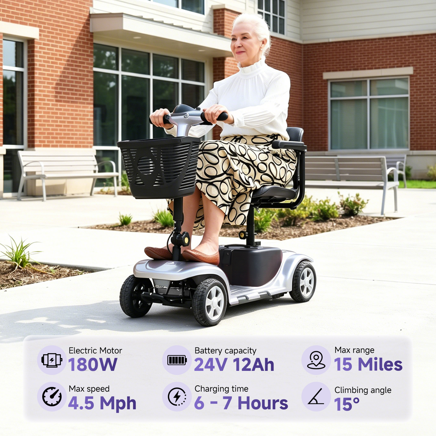LiltJan Foldable Mobility Scooter for Adults Elderly– Mobility Scooter for Seniors 4-Wheel Portable Motorized Scooter with 300 lbs Capacity with 15 Miles Range