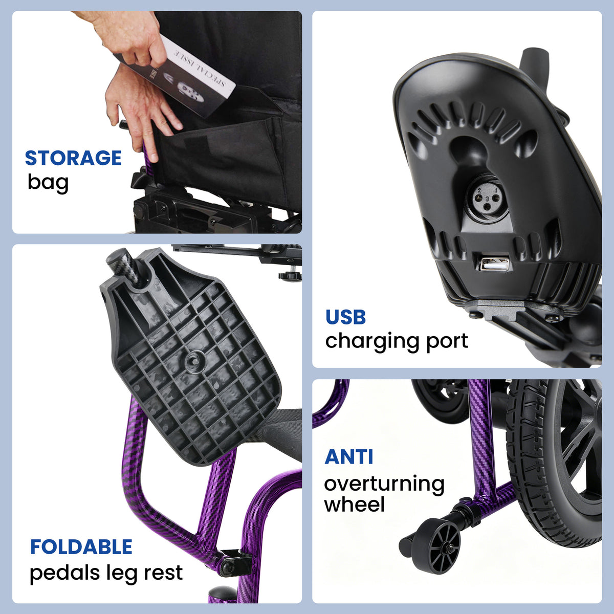 Electric Wheelchair for Adults - Lightweight Foldable Motorized Wheelchair with 15-Mile Long Range, 360° Joystick Control & All-Terrain Power, Supports 286 lbs, LED Safety Lights, Portable for Travel