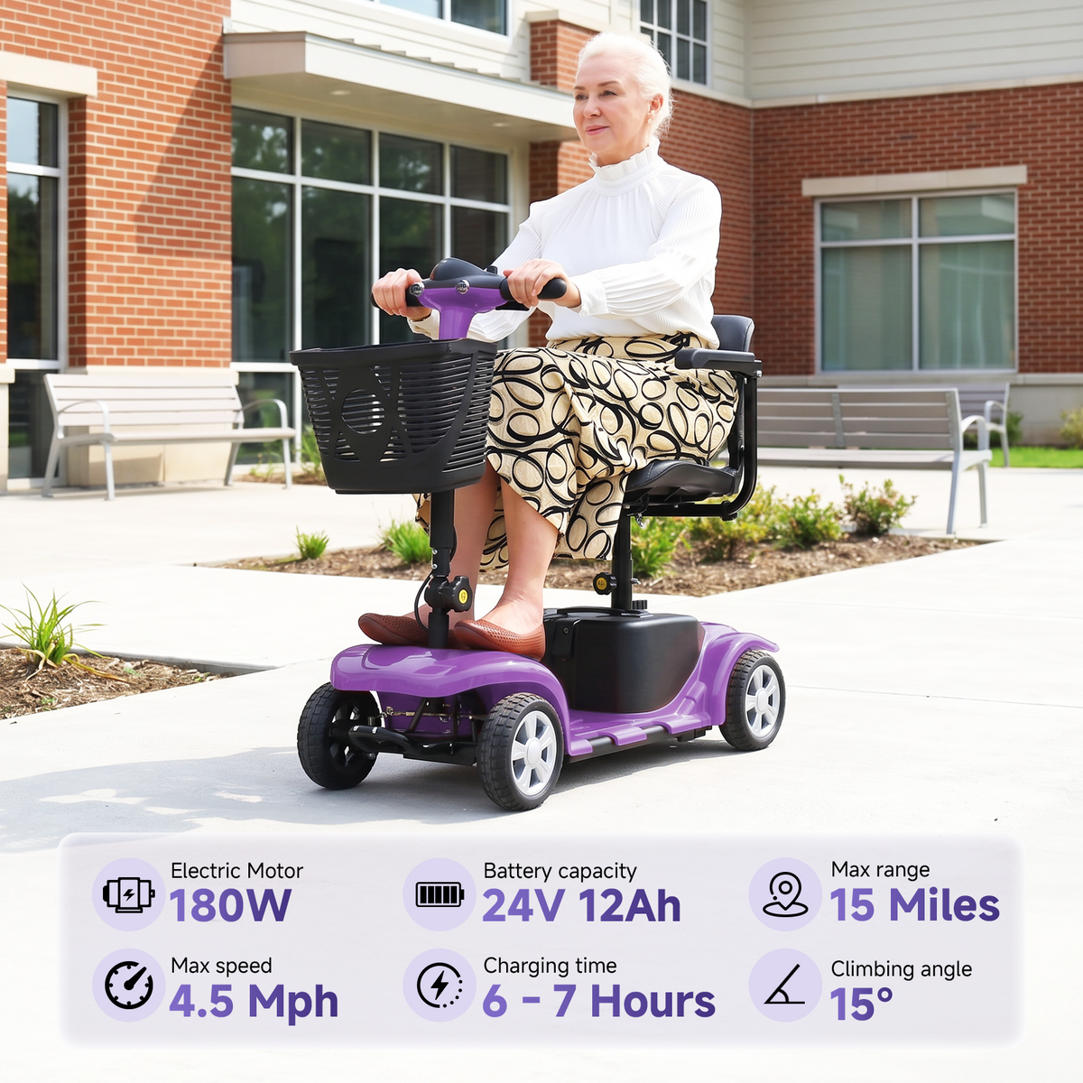LiltJan Foldable Mobility Scooter for Adults Elderly– 4-Wheel Portable Motorized Scooter with 300 lbs Capacity, Detachable Battery，Including Charger