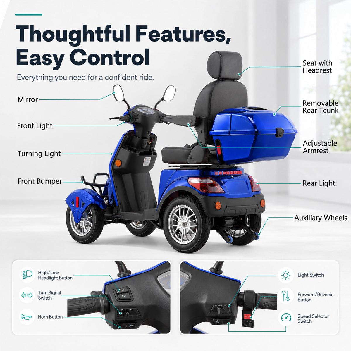 LiltJan Electric Mobility Scooter for Adults Seniors, Heavy Duty 4 Wheel All Terrain Scooter with 800W Brushless Motor, 500 lbs Capacity, 31 Miles Range, 15 MPH Adjustable Speed, Full Suspension