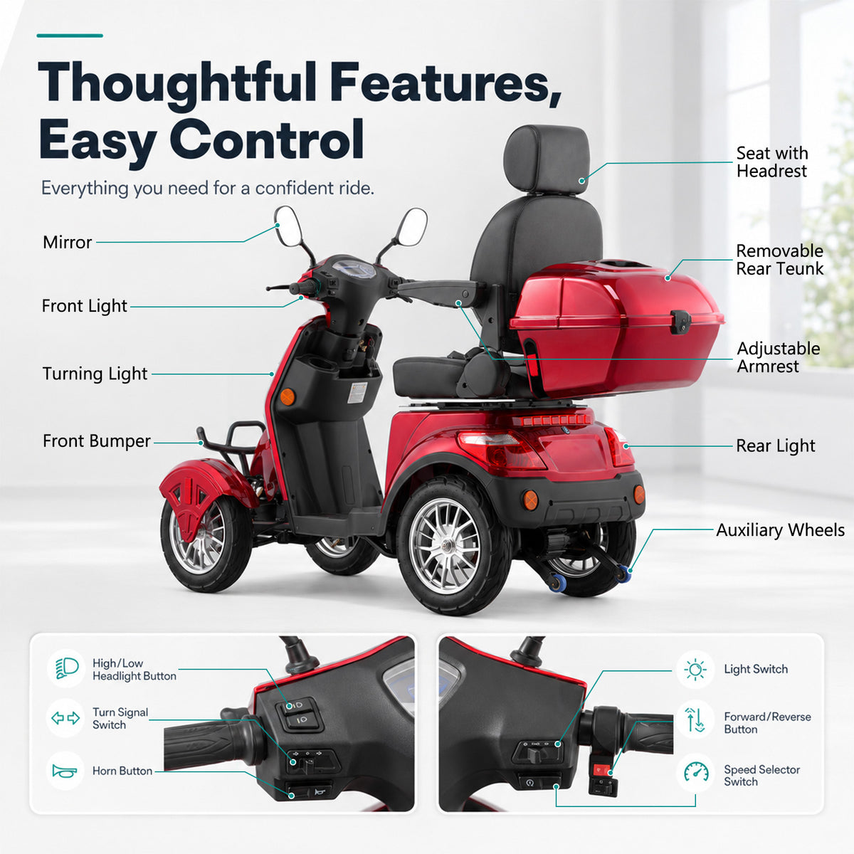 LiltJan Electric Mobility Scooter for Adults Seniors, Heavy Duty 4 Wheel All Terrain Scooter with 800W Brushless Motor, 500 lbs Capacity, 31 Miles Range, 15 MPH Adjustable Speed, Full Suspension