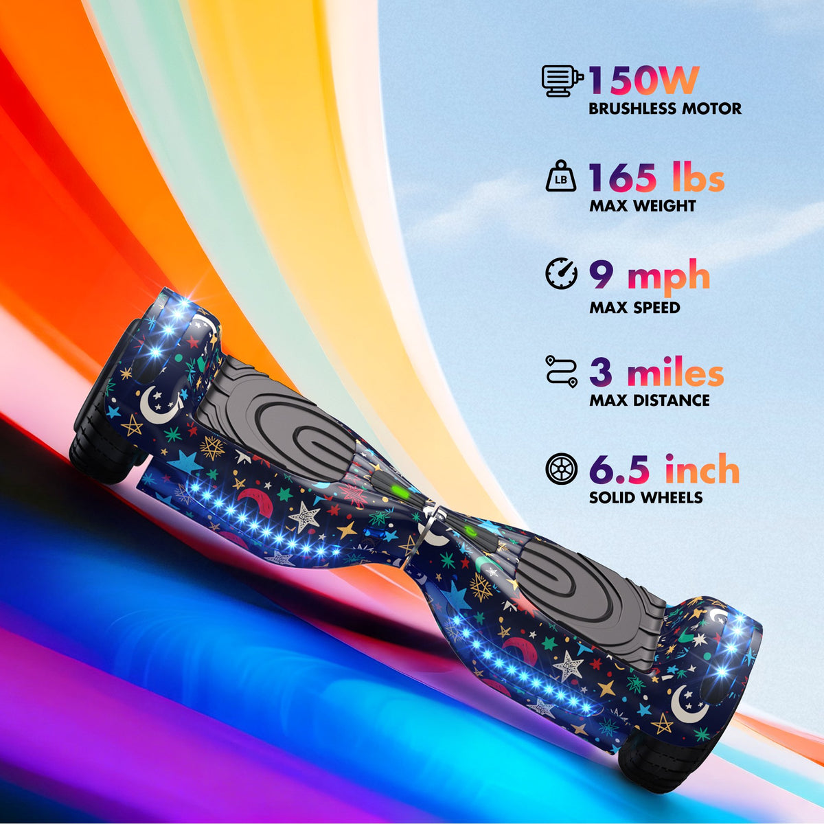 Electric Scooter with Bluetooth Speakers, Hover Off Road Board Electric Scooter with LED Lights & 400W Motor, Kids Scooter with 9MPH Max Speed, Tcdjtc Self-Balance Scooter for Kids