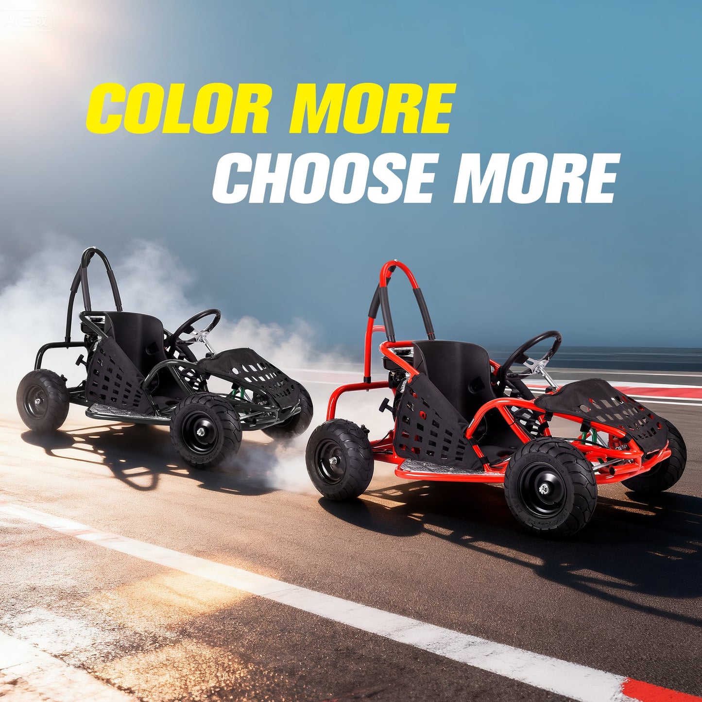 QEASET 79cc Gas Go Kart,2.5HP 4-Stroke,20Mph Go Kart Outdoor Race Toy, Holiday Gift(Black)