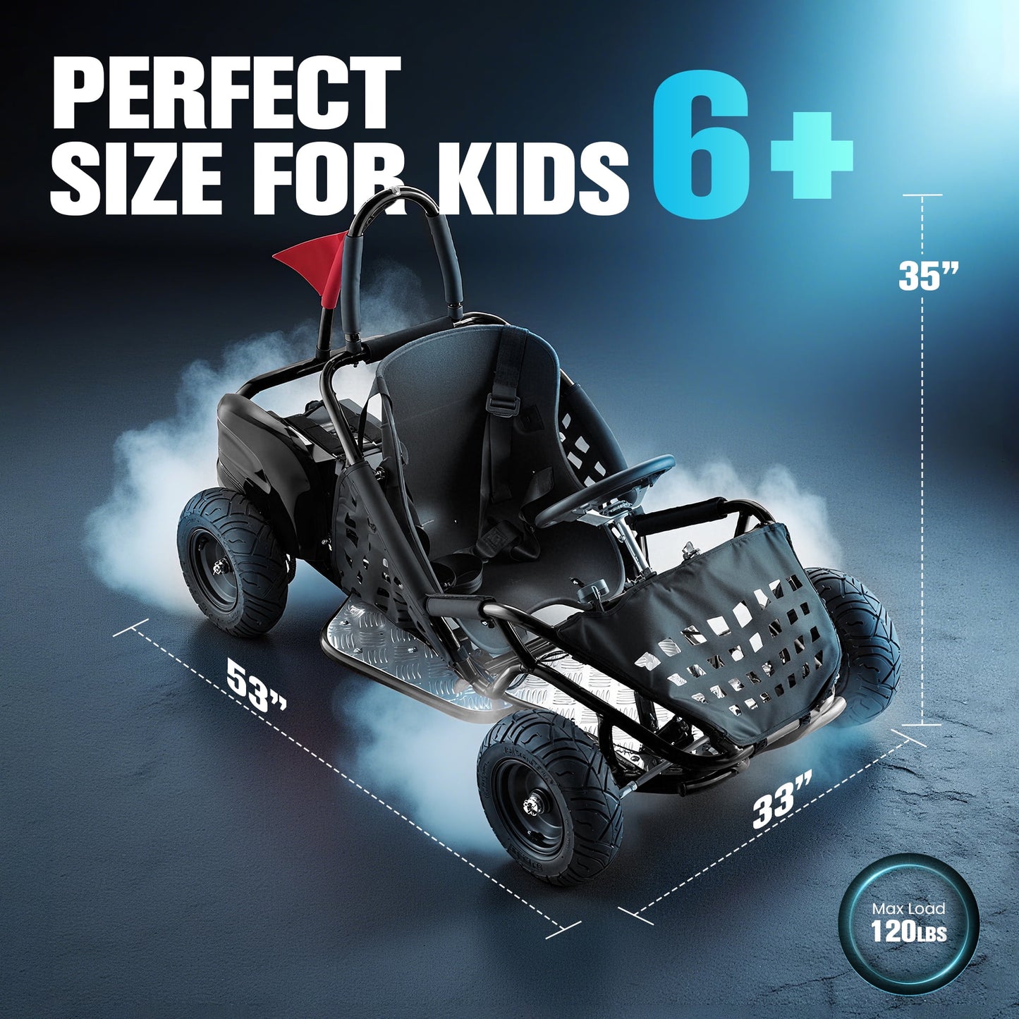 QEASET 48V Electric Go-Kart 1000W Brushless Motor, 20mph Max, 13" All-Terrain Tires, High-Tensile Steel Frame, 4-Point Seat Belt, 3-Speed Control, Hydraulic Disc Brake,Black