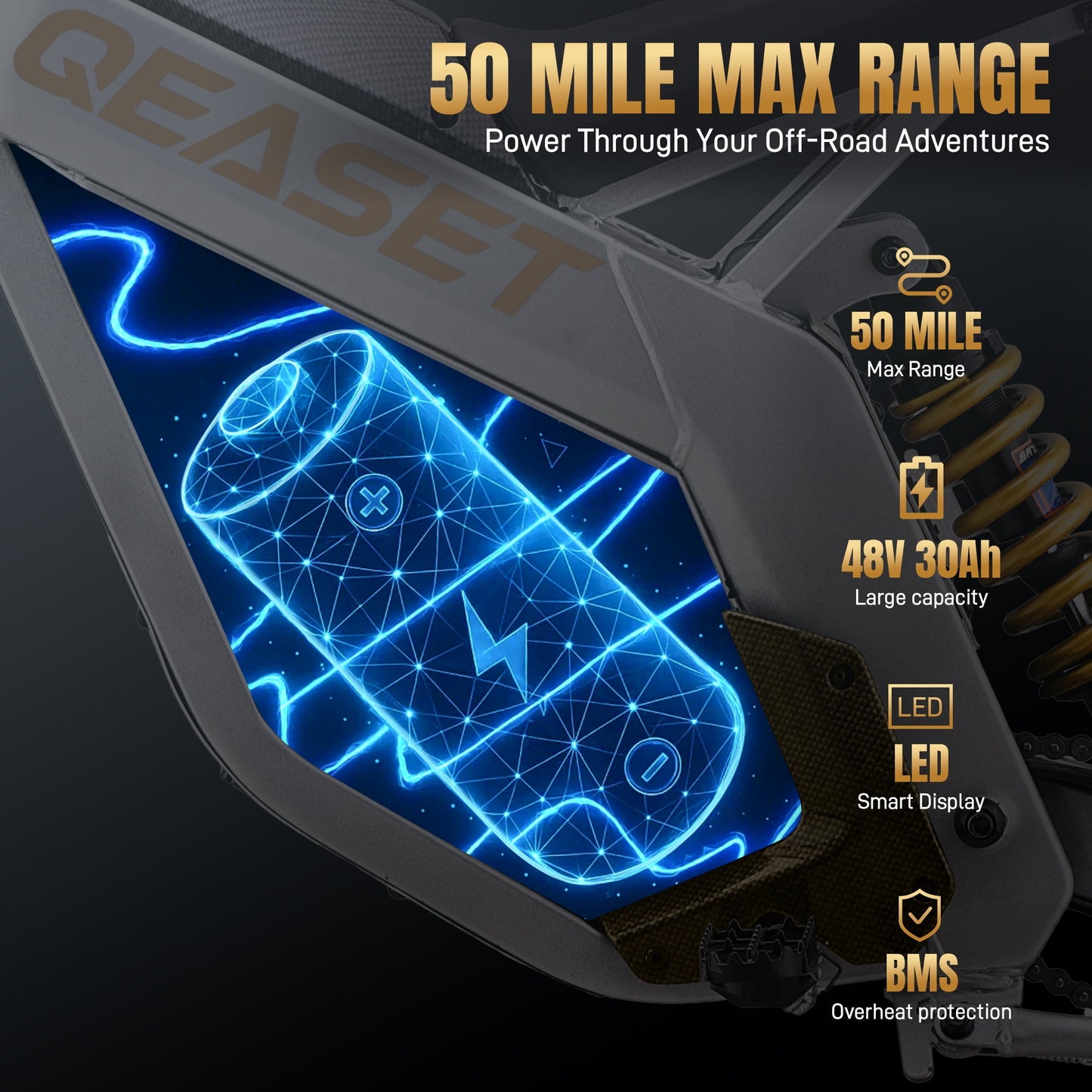 Teen Electric Dirt Bike 48V 3000W (Peak Power) – Trail-Ready Power, 25 mi Range, Gold