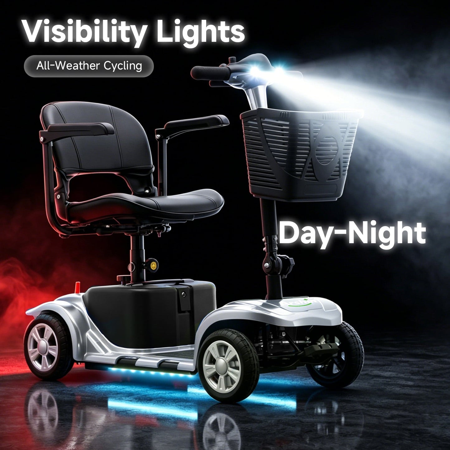 Arshin Upgrade 4 Wheels Mobility Scooters for Seniors & Adult,All Terrain Motorized Scooters with 300 lbs,Silver