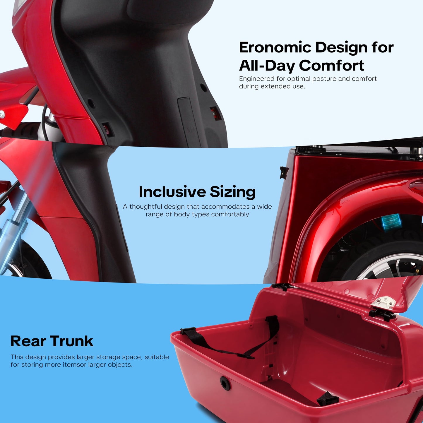 Upgrade Heavy Duty 3 Wheel Mobility Scooter for Seniors & Adults 500lbs Capacity,Arshin Electric Powered Wheelchair Device for Travel,800W All Terrain Mobility Scooter,31 Miles Range,7-15 Mph(Red)