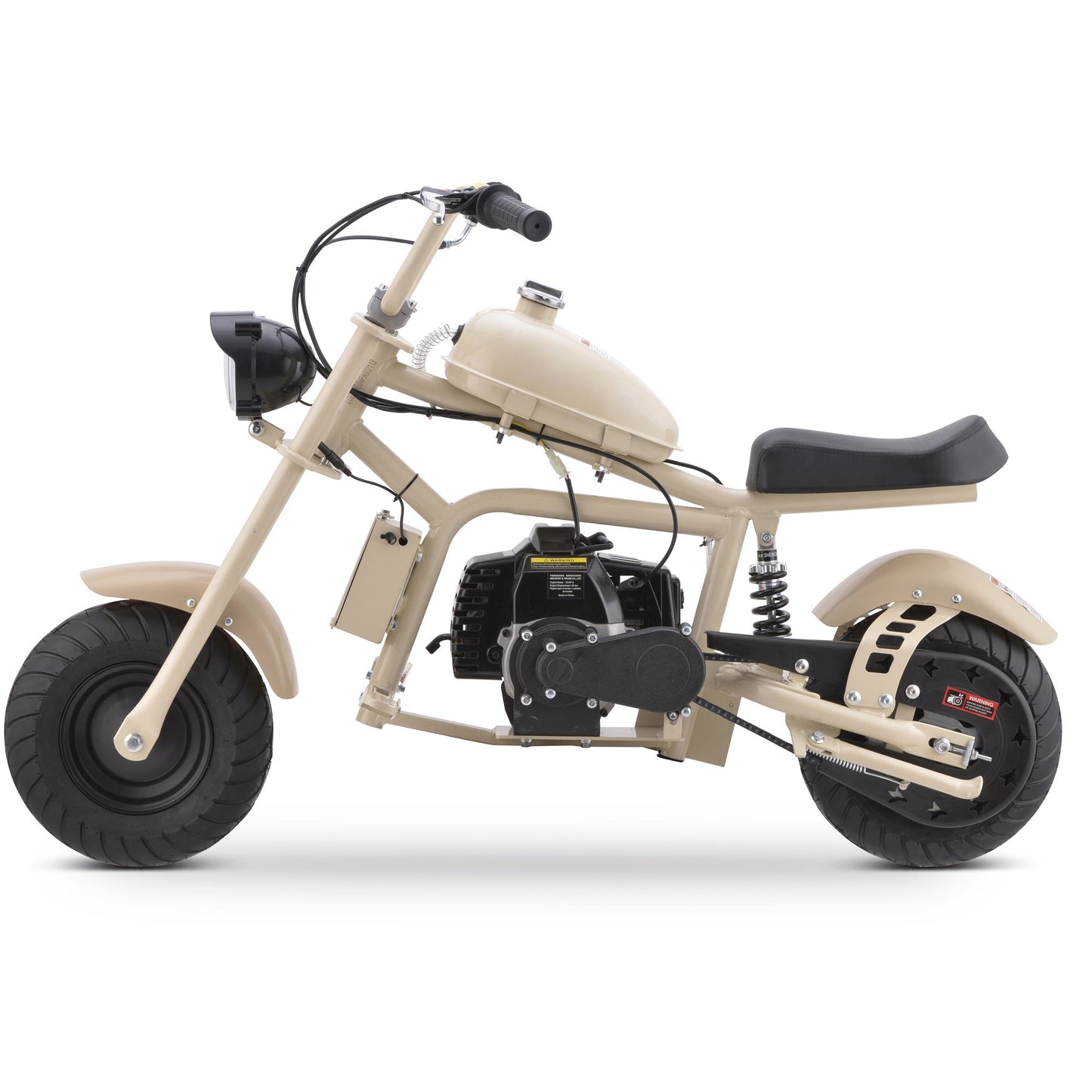 QEASET Gas Mini Chopper Bike, 40CC 4-Stroke Dirt Bike with Big Headlight, Rear Shock Absorber, Metal Frame, Disc Brakes, Max Load 165Lbs, Up to 20Mph, Sand