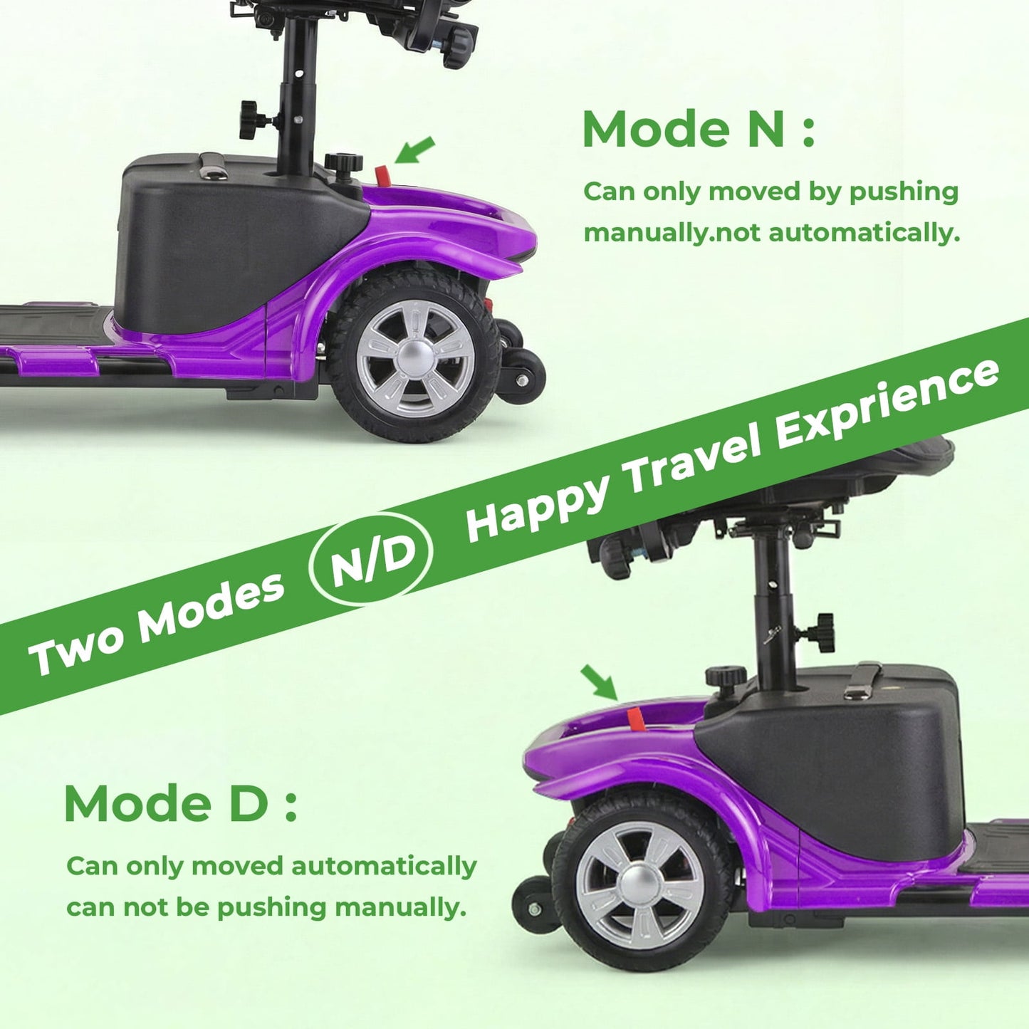 Arshin Upgrade 4 Wheels Mobility Scooter with Removable Battery,Compact Heavy Duty Mobile for Travel,Foldable Powered Wheelchair for Adult,300lbs,Purple