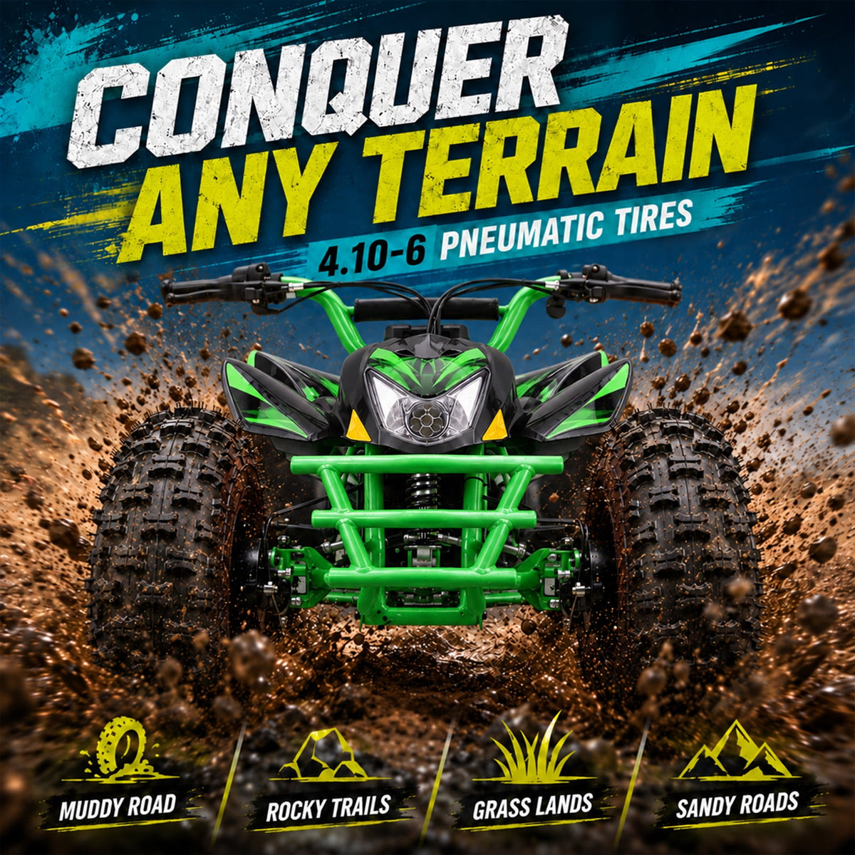 IVFJFV 36V Electric 4 Wheeler, Electric Four Wheeler with Rubber Tires, 500W Off-Road All-Terrain Featuring Dual Speed Adjust, Front Rear Shock Absorbers, Multiple Safety Protection Designs,GREEN