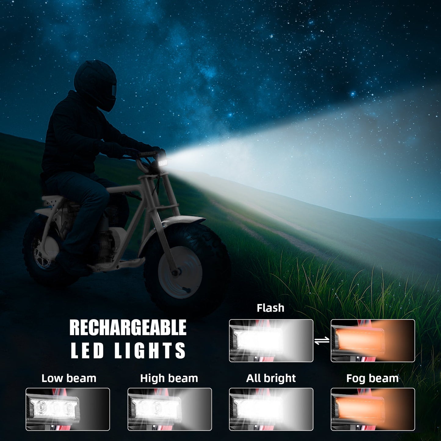 QEASET 99cc Dirt Bike, Gas Powered, 4-Stroke with LED Headlight, 25MPH Minibike Trail Bike, Pull Start, Poucket Bike for Teenager and Adult, Summer Gift