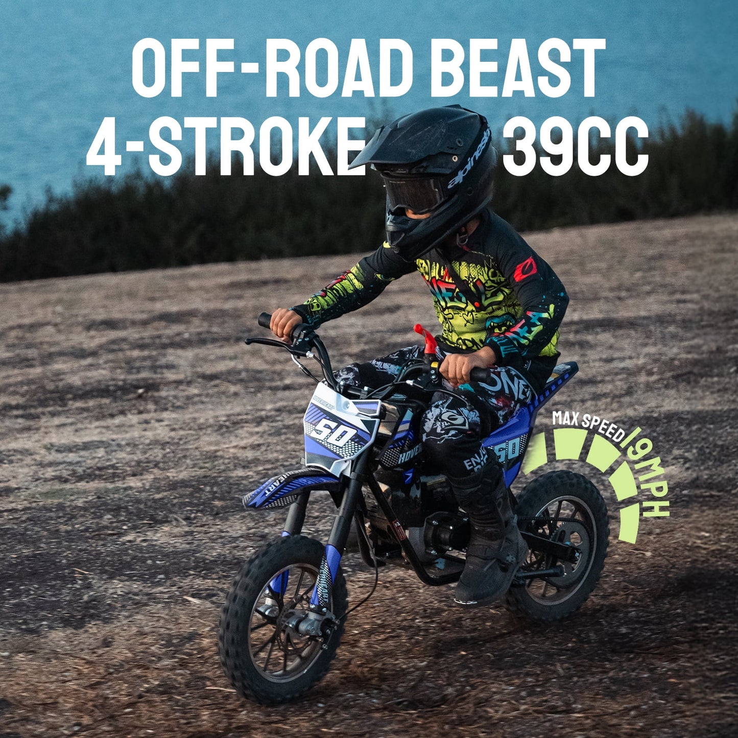 Aoemoe 39cc Gas Powered Mini Dirt Bike 39CC for Teens and Adults, 18MPH Off Road Motorcycle, Weight Support Up to 165 LBS - BLUE
