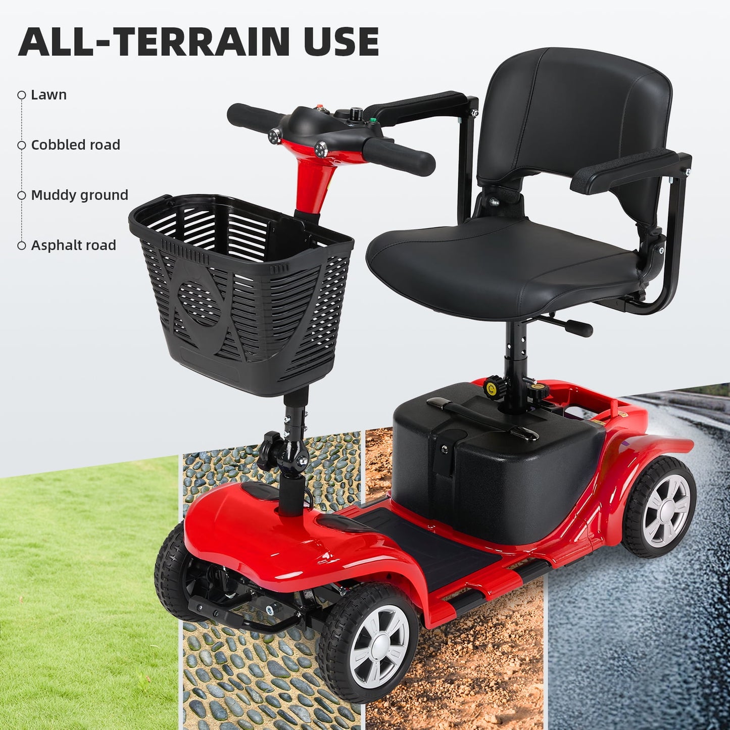 Arshin Mobility Scooters for Seniors,4 Wheels Outdoor Mobility Scooters Lightweight and Portable,180W 24V Electric Mobility Scooters with High-Power Motor,Suitable for Travel,Adults,Elderly(Red)