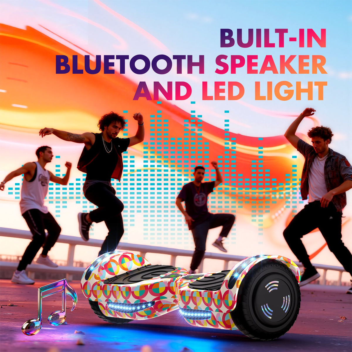Electric Scooter with Bluetooth Speakers, Hover Off Road Board Electric Scooter with LED Lights & 400W Motor, Kids Scooter with 9MPH Max Speed, Tcdjtc Self-Balance Scooter for Kids