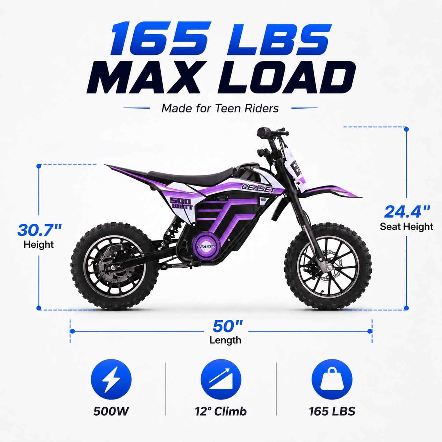 QEASET 36V Electric Dirt Bike, 500W Motorized Mini Dirt Bike with Dual Suspension, Disc Brakes, 17 MPH Max Speed, Electric Off-Road Motorcycle for Boys Girls Ages 8-14,Purple