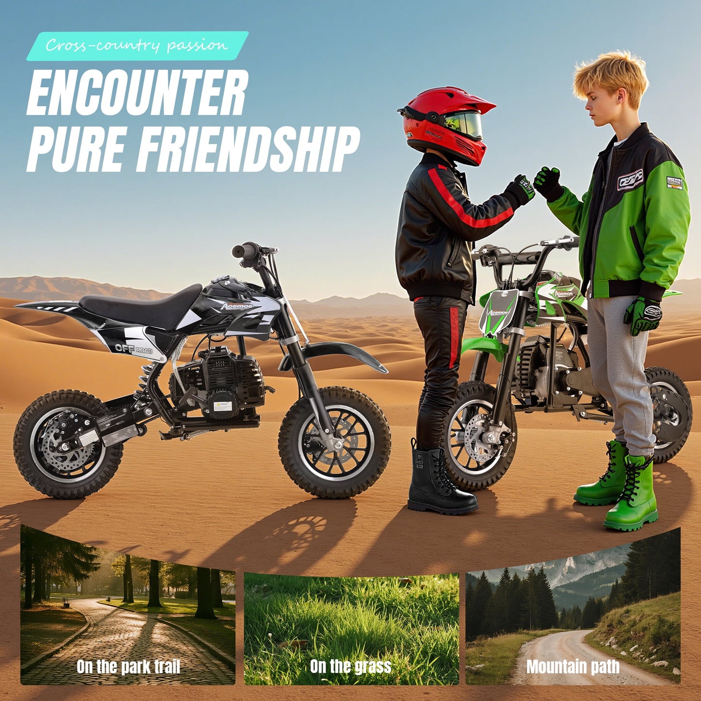 Aoemoe 49cc 2-Stroke Gas Mini Dirt Bike, Off-Road Tires & Disc Brakes, 20mph/160lb, Black
