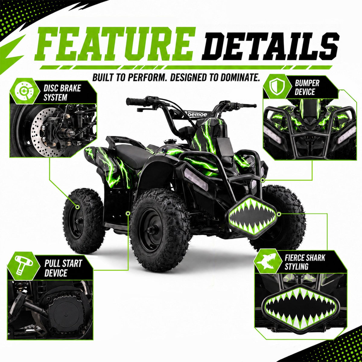 40cc Teen Gas ATV, Gas Powered 4 Wheeler for Teens 13+, 4-Stroke Beginner ATV, Up to 15 MPH, Adjustable Speed, Safety Switches, Front & Rear Brakes - Green