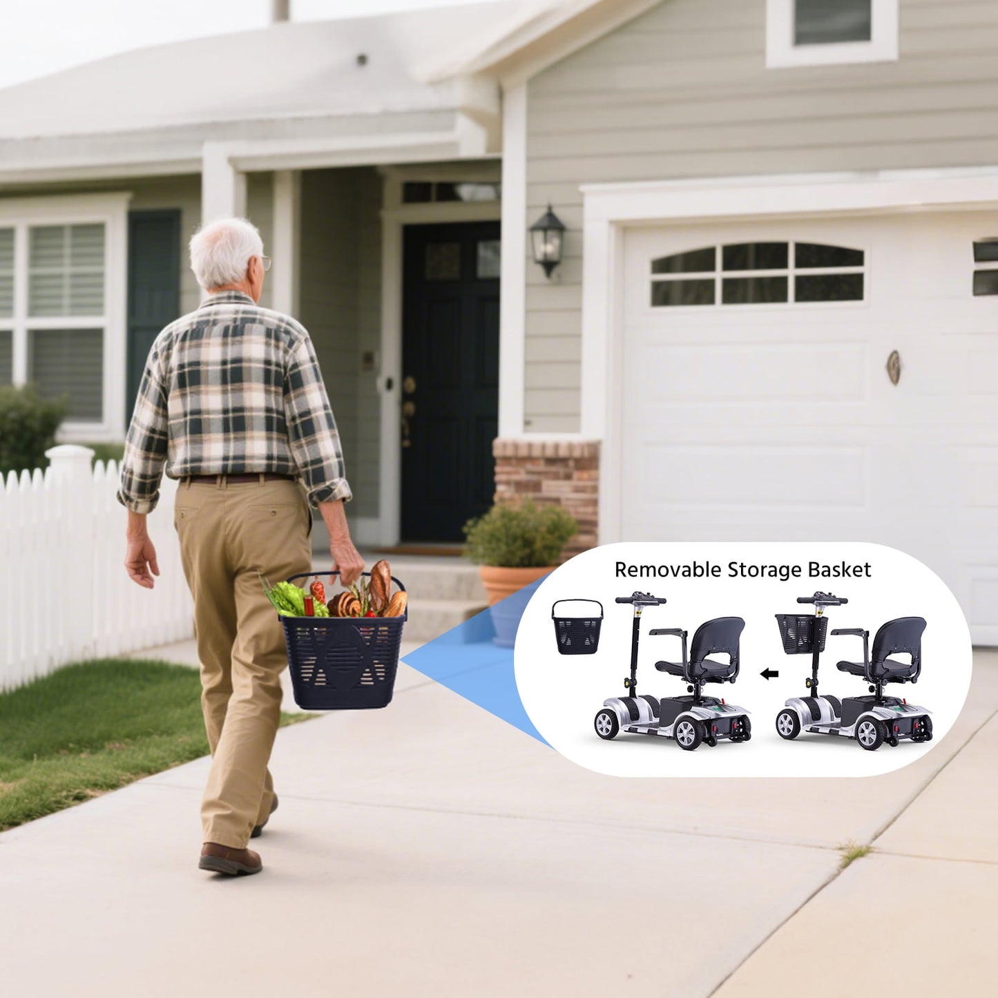 Upgrade 4 Wheels Mobility Scooters for Seniors & Adult,Foldable Electric Wheelchair for Adult,All Terrain Motorized Scooters with 300 LBS,Long Travel Range,Basket,Rotating Seat,Blue