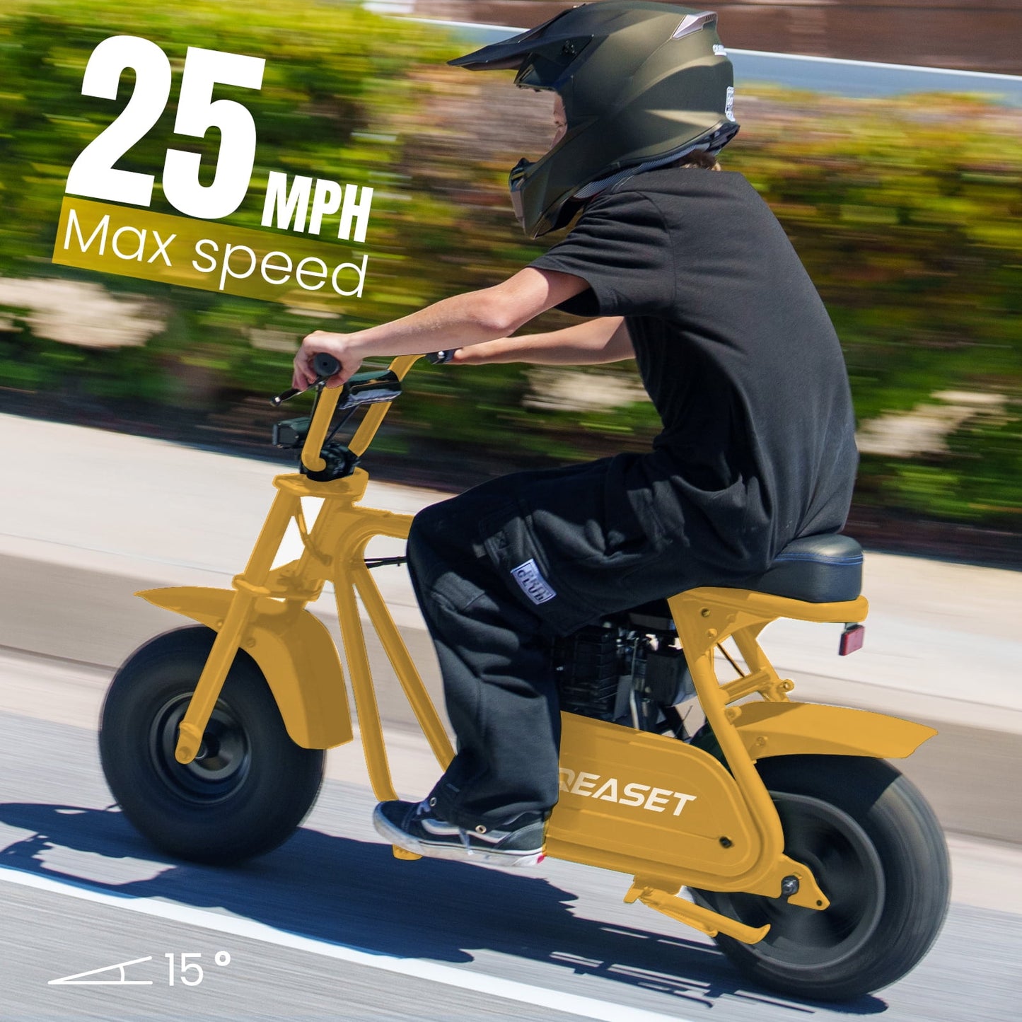 QEASET 99cc Mini Bike Gas Powered, 4-Stroke with LED Headlight, Yellow