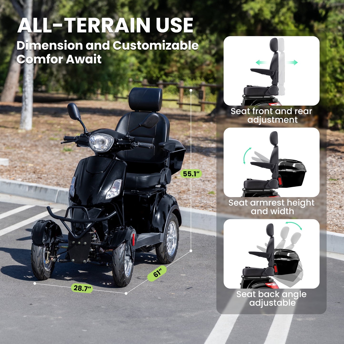Tcdjtc 4 Wheel Mobility Scooters for Seniors, Adult Scooter with 800W Motor, Motorized Scooter for Adults, Heavy Duty Electric Scooter with 500 lb Capacity, 31 Miles Long Range, Instructions Included