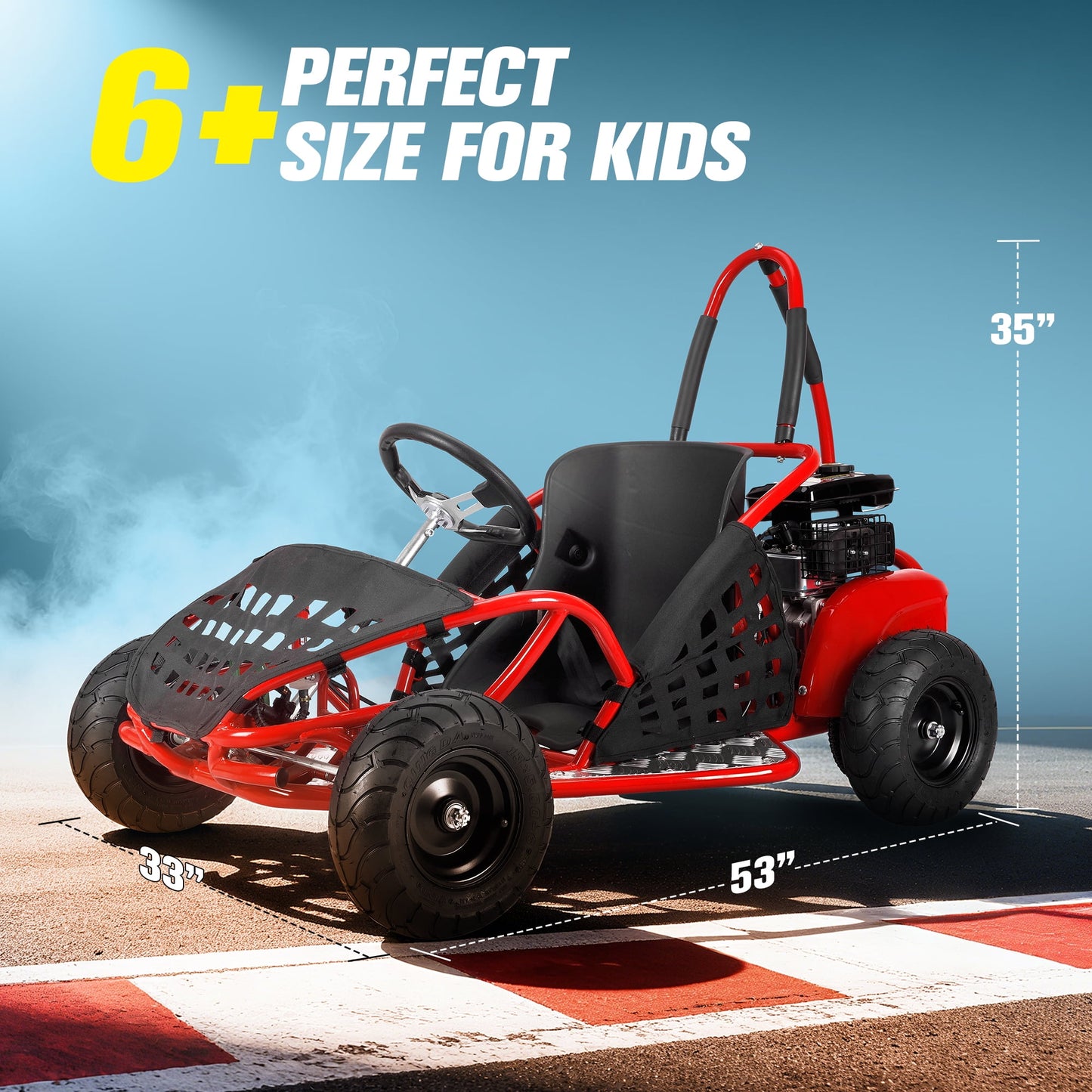 QEASET 79cc Gas Go Kart,2.5HP 4-Stroke,20Mph Go Kart Outdoor Race Toy, Holiday Gift(Red)