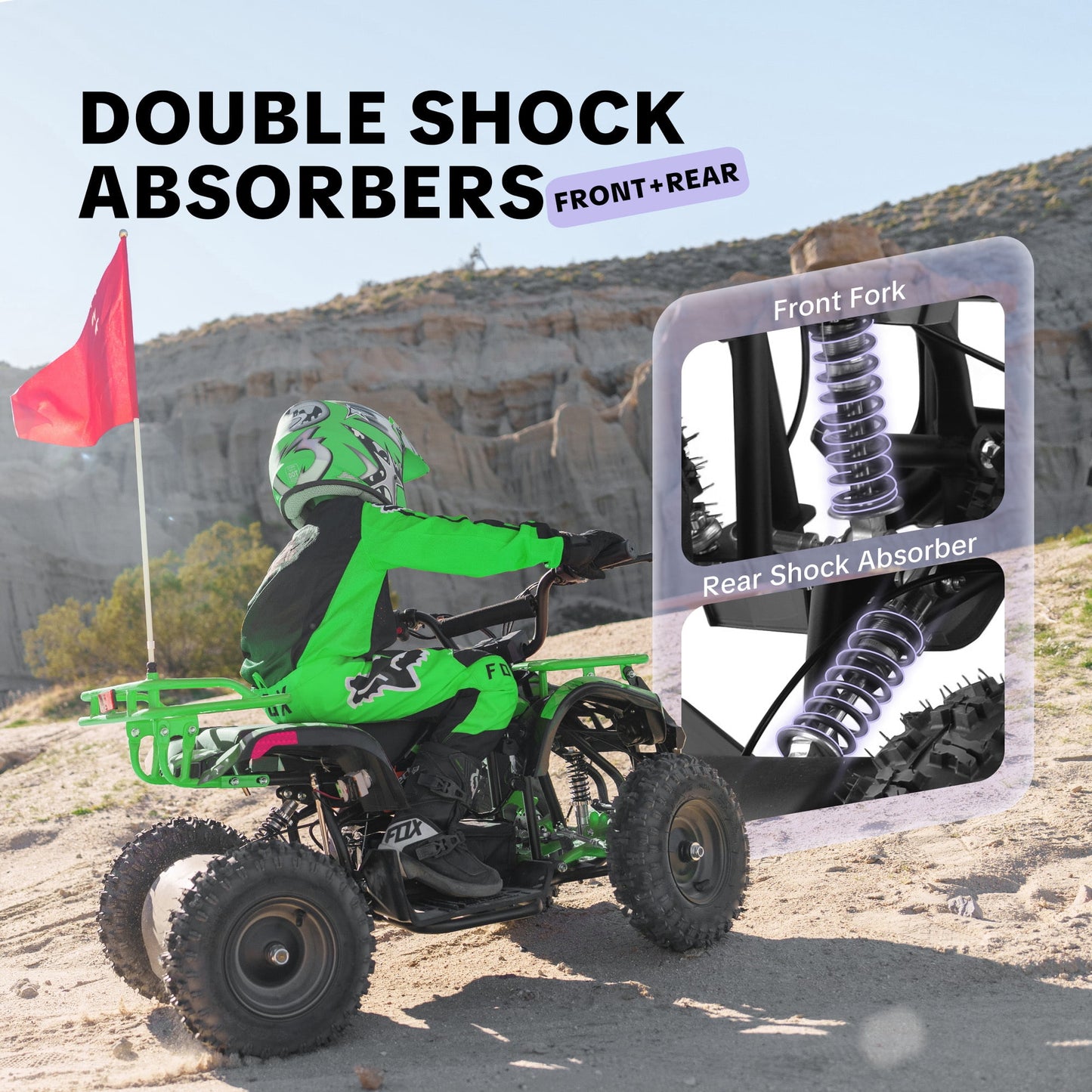 36V 500W Electric 4 Wheeler for age 12+,10/15 MPH Speed Adjustment,IVFJFV 12AH Battery Powered 4 Wheel with Safety Lock,Powered Ride-on Car Dual Shock Absorbers,LED Light,10" Off-Road Tires,
