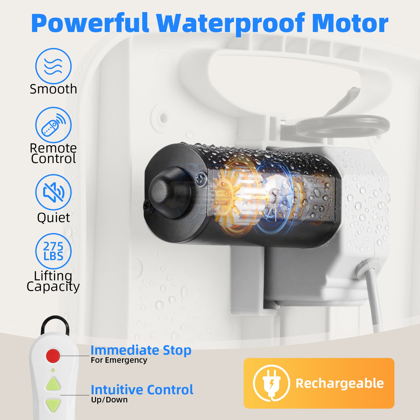 MOSTA Electric Chair Lift for Elderly – Floor Lift & IP68 Waterproof Bath Lift for Tub, Foldable, 275 lbs Capacity, Remote Control for Fall Recovery & Home Care