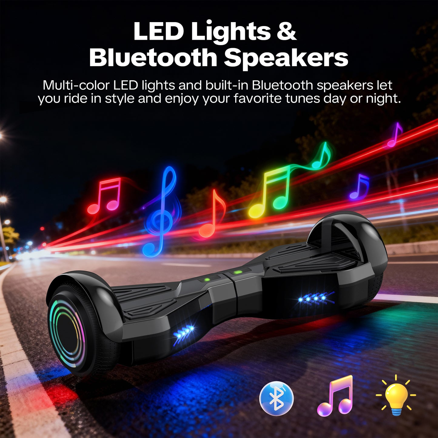MOSTA Bluetooth Hoverboard with LED Headlight, 2-Wheel Self-Balancing Electric Scooter 6.5 inch Black