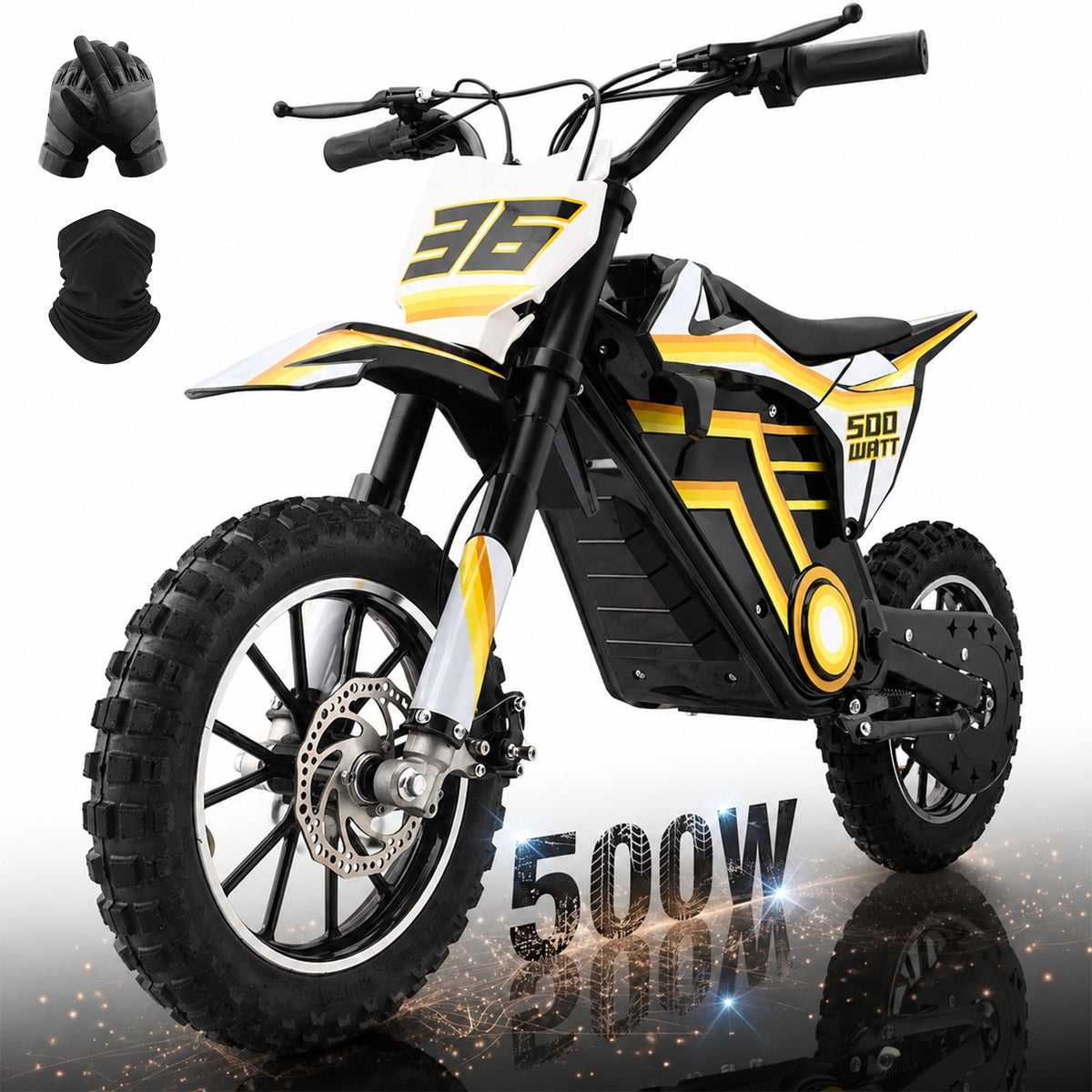 500W Electric Dirt Bike for 12+ and Teens,36V 15Ah Off-Road Electric Motorcycle,Dual Speed Modes & 15.5 MPH Max Speed & 23.6 Mile Range,Disc Brakes & Full Suspension, 165LBS Max Load,Yellow
