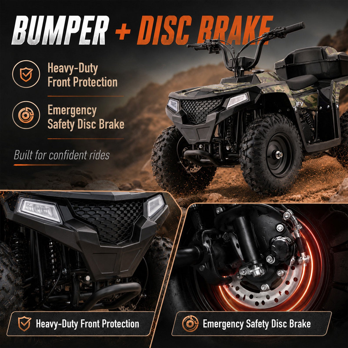 IVFJFV 40cc 4-Stroke 4-Wheeler,Dual-Speed Off-Road Car Gas Four-Wheeler,Gas Powered 4 Wheel with Key Lock & Parent Limited Speed 10-15MPH & Dual Shocks & All-terrain Tire,Chain Drive,Green Camo