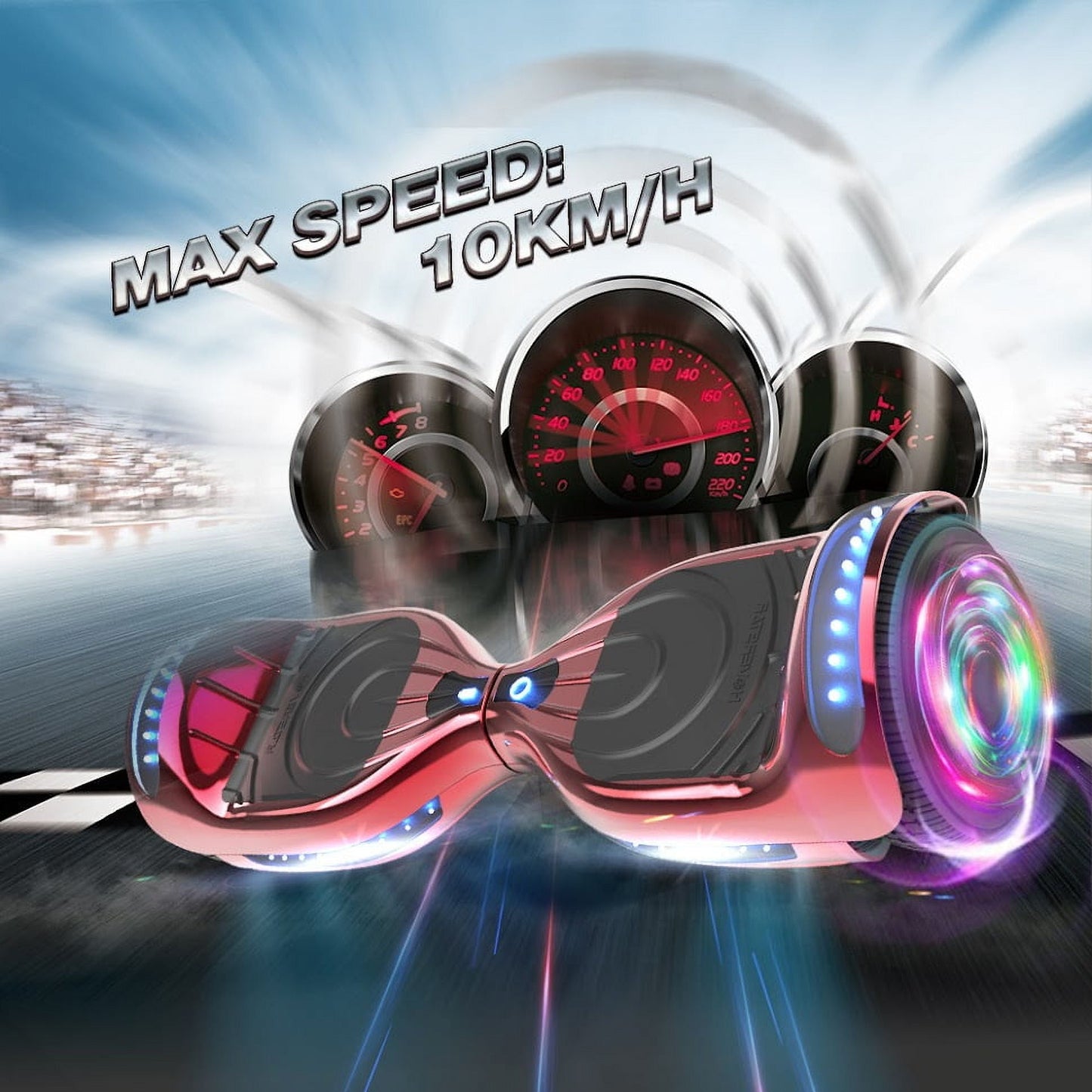 Flash Wheel Hoverboard 6.5" Bluetooth Speaker with LED Light Self Balancing Wheel Electric Scooter, Chrome Red
