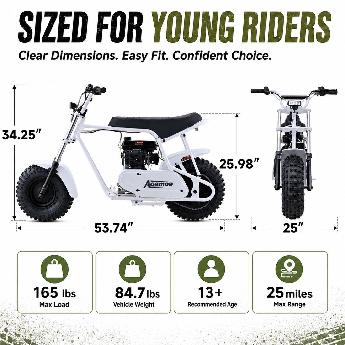 Aoemoe 105CC Dirt Bike, 30 MPH High-Speed Off-Road Motorcycle, White
