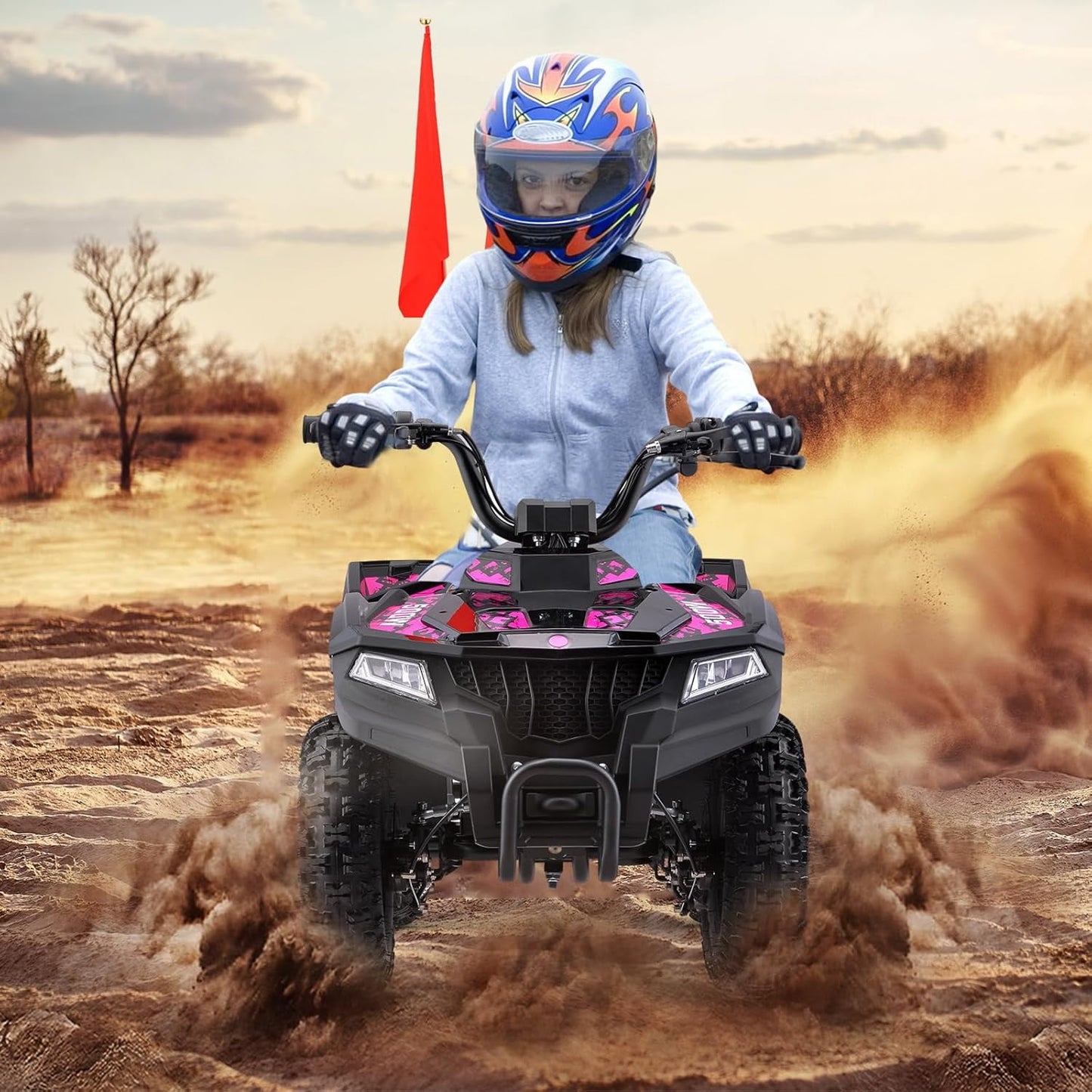36V Electric 500W Motor 4-Wheeler with Front & Rear Suspension, IVFJFV Electric 4-wheel Off-Road Tires & Safety Flag & LED Headlights,Power Ride on Car for Age 8-14